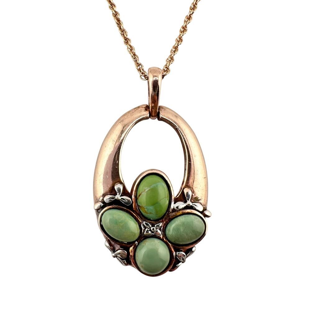 925 Sterling Silver Rose Gold Plated Green Turquoise Cabachons 18" Necklace